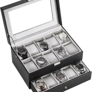 Custom 20 slot watch display case mens watch box organizer wrist watch storage box with glass lid